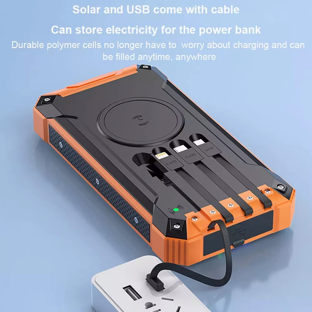 Portable 50000Mah Solar Power Bank USB Pack Battery Wireless Charger for Phone
