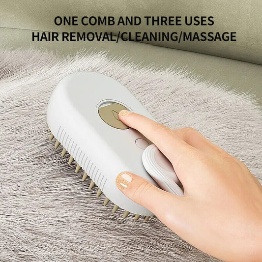 Electric Steam Brush for Pet Grooming with Water Spray and USB Charging - Ideal for Cats and Dogs