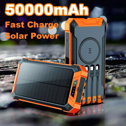 Portable 50000Mah Solar Power Bank USB Pack Battery Wireless Charger for Phone